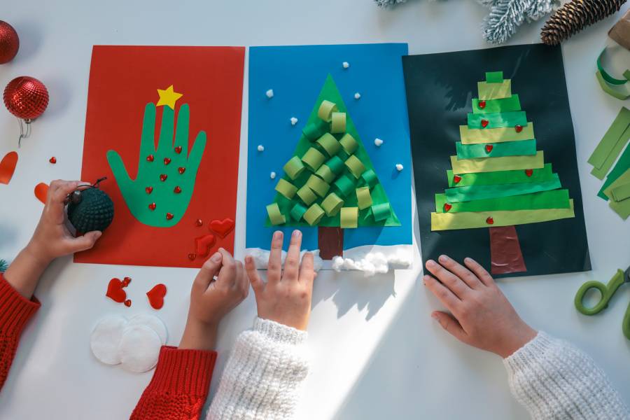 Children's craft Christmas idea, children doing creative work